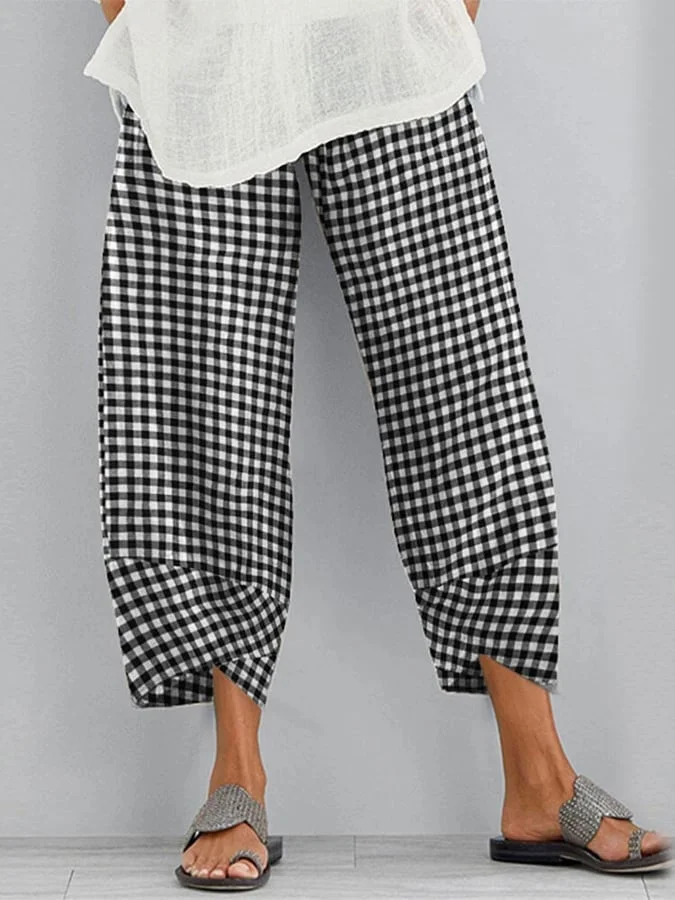 Women's Paneled Plaid Casual Pants