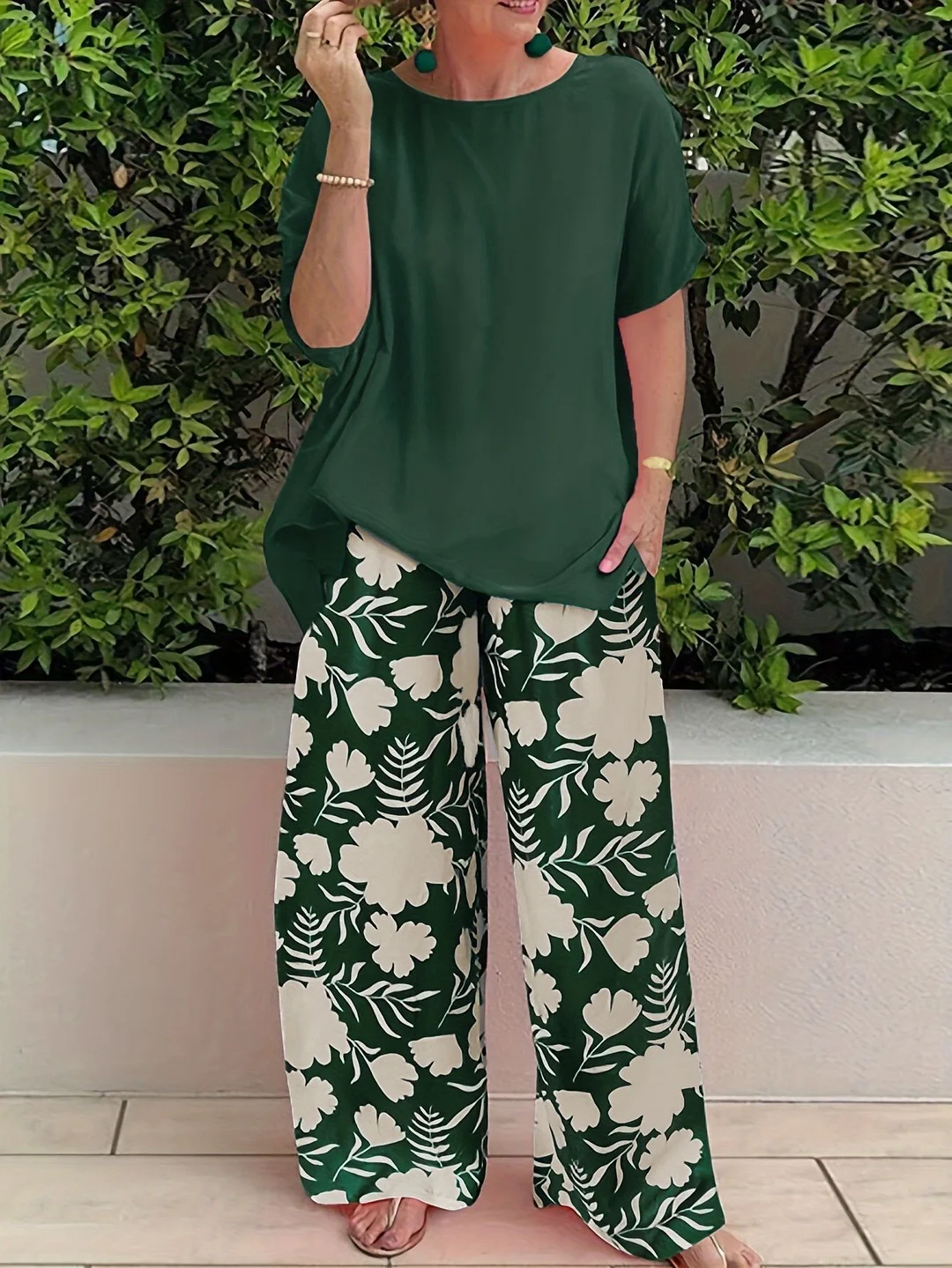 Uveng Uveng Summer New Large-Size Women's Two-Set Printed Short-Sleeved Set