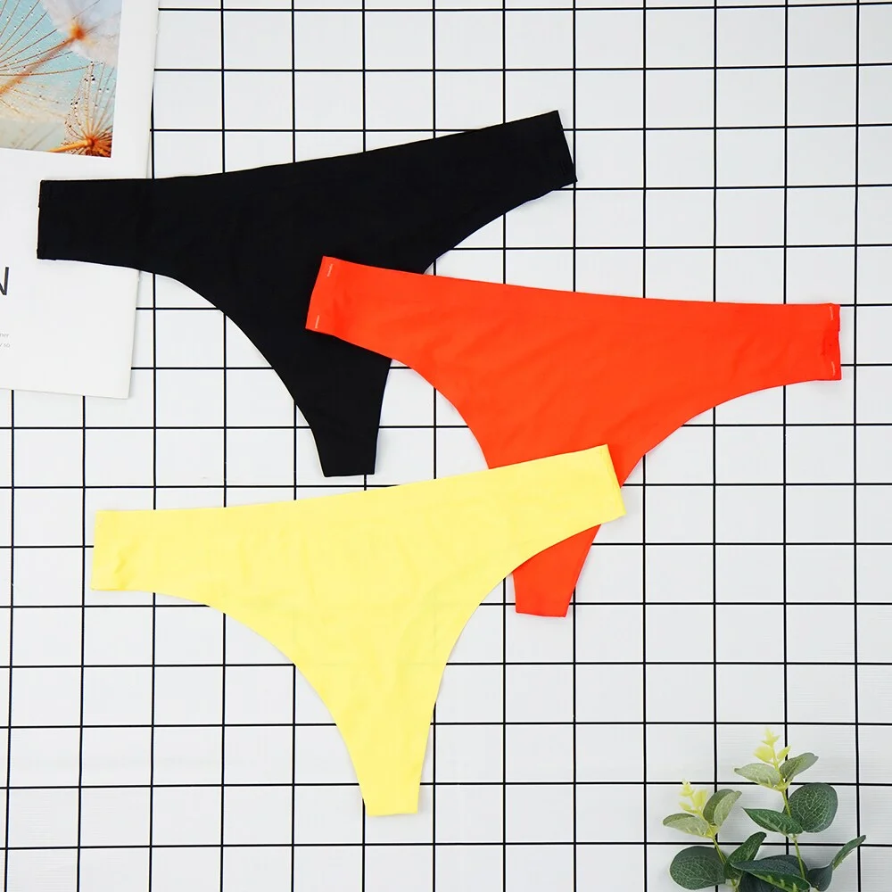 Billionm Thong Panties Woman Seamless Underwear Sports T-back Soft Ice Silk low-Rise Girl Underpants Set 3 Pcs/lot S-XL Size