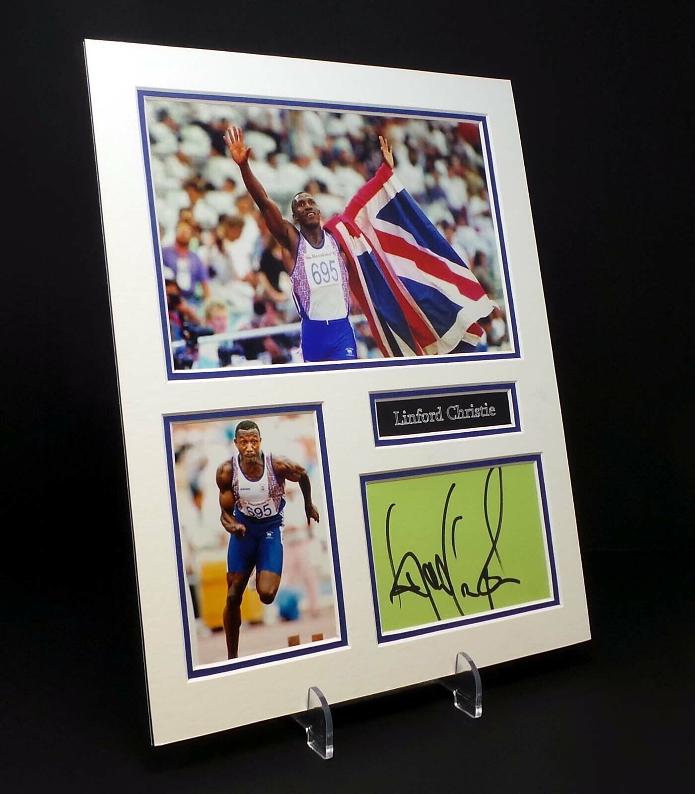 Linford CHRISTIE Signed Mounted Photo Poster painting Display AFTAL COA Gold Medal 100m Runner