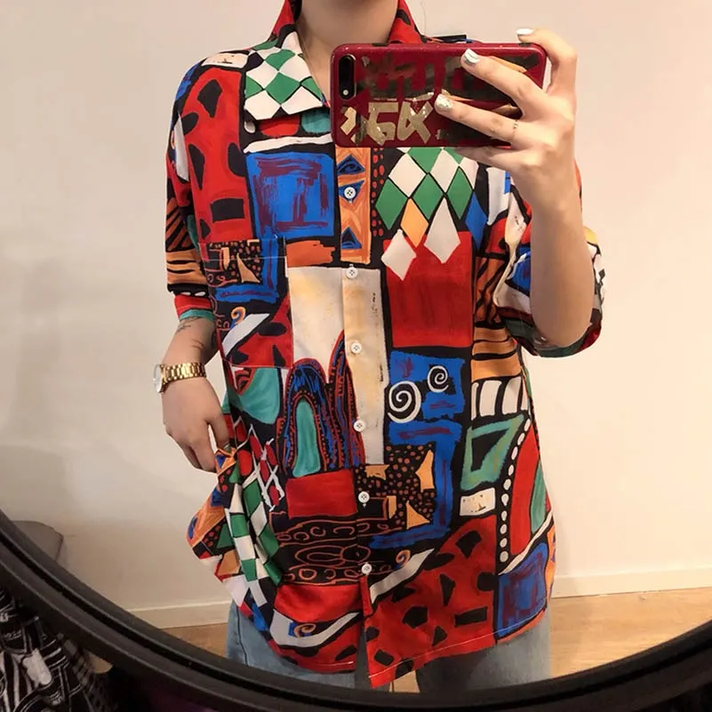 NiceMix fashion Harajuku Women's Clothing summer style Blouses oversize print Graffiti woman shirts vintage bf tops Hipster
