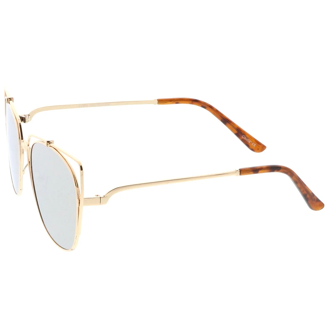 Women's Open Metal Cat Eye glasses With Mirrored Flat Lens And Slim Arms 55mm