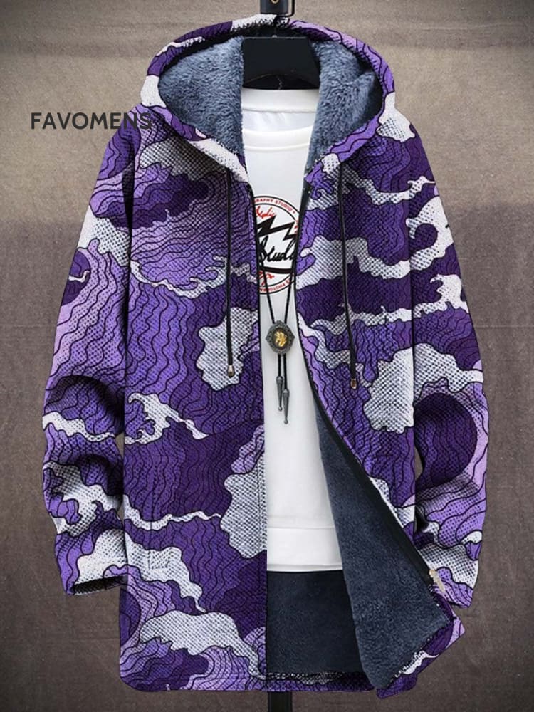 Unisex Plush Thickened Long Sleeve Retro Japanese Purple Wave Sweater Cardigan Jacket Multicolor / S