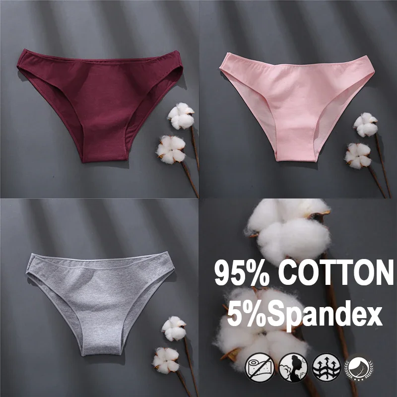 Billionm Women Sexy Cotton Panties Solid Color Underwear Simple Style Briefs Low Waist Breathable Panties Female Soft Intimates Lingerie