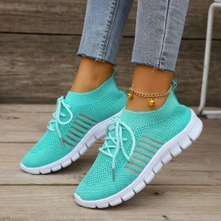 Yyvonne Casual Sports Single Shoe Lace Mesh Breathable Sports Single Shoes Women's Shoes Light Flat Bottom Large
