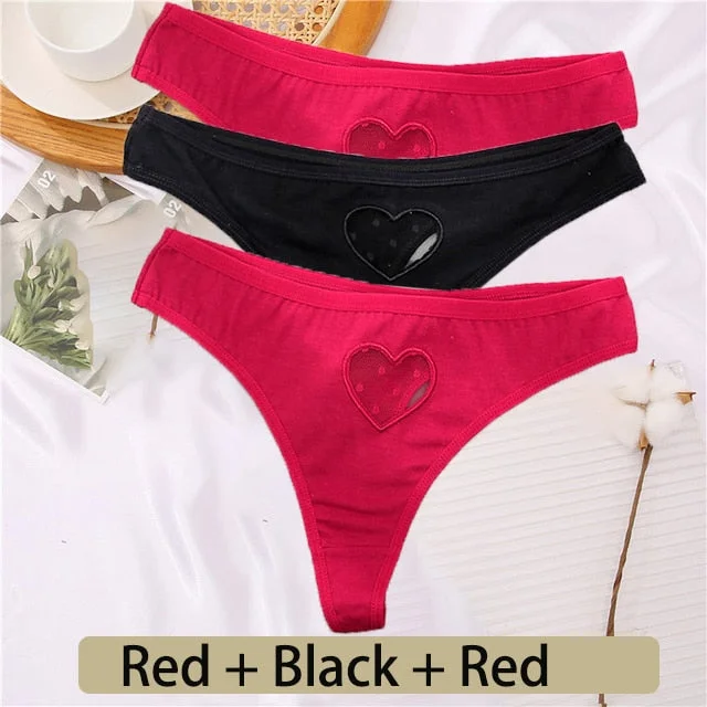 3PCS/Set Cotton G-String Seamless Thong Women Transparent Heart Low Waist Panties Ladies Underwear Panty Comfortable Lingerie