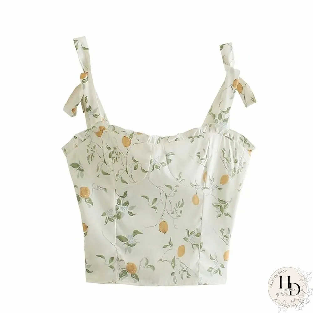 Women Crop Top Sexy Tank Top Chic Adjust Spaghetti Straps Camis France Tulip Print