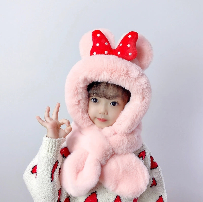 Children’s Hat Scarf Integrated Autumn And Winter Two-Piece Suit Warm And Cute Thickened Baby Cap Boys And Girls Winter Earmuffs Hat