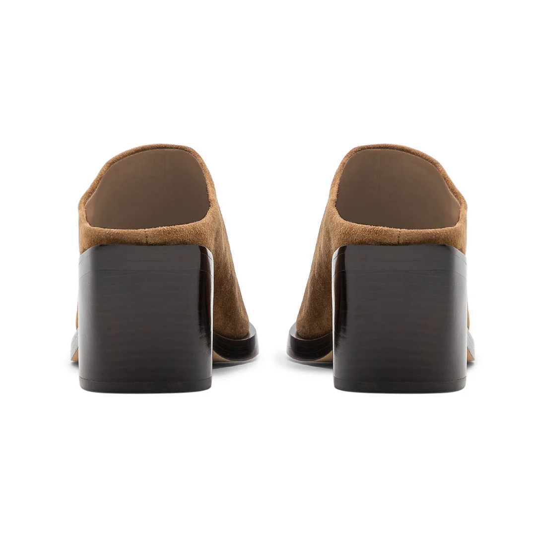 Vintage Brown Faux Suede Snip Toe Block Heel Mules for Women