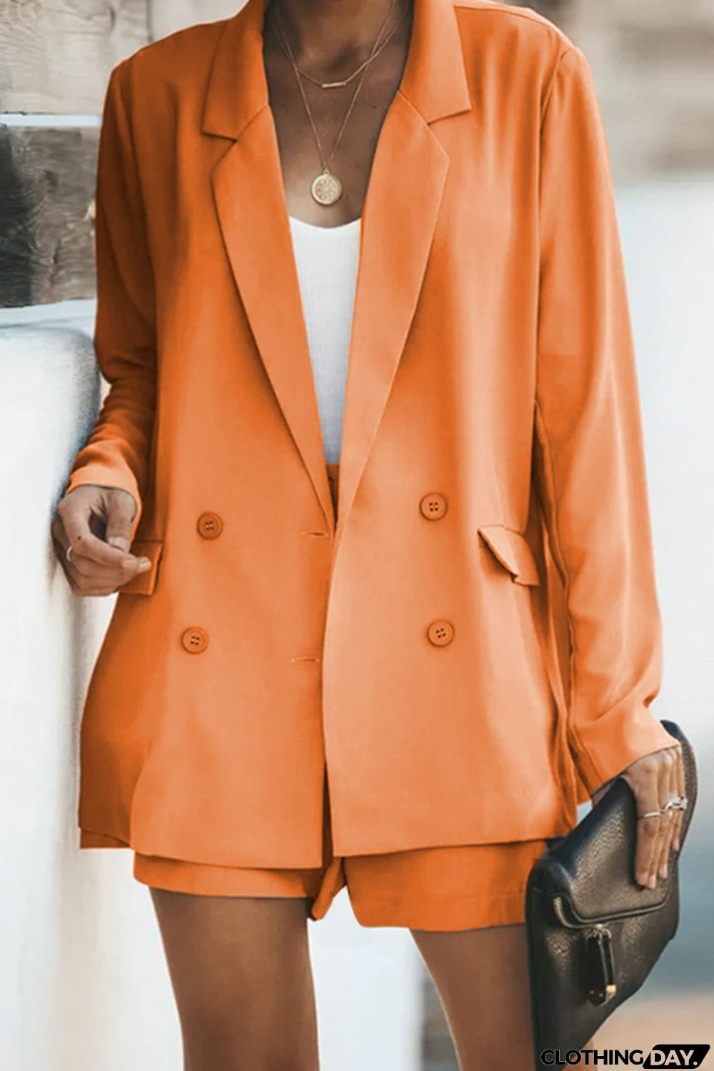 Longline Blazer and Shorts Set with Pockets