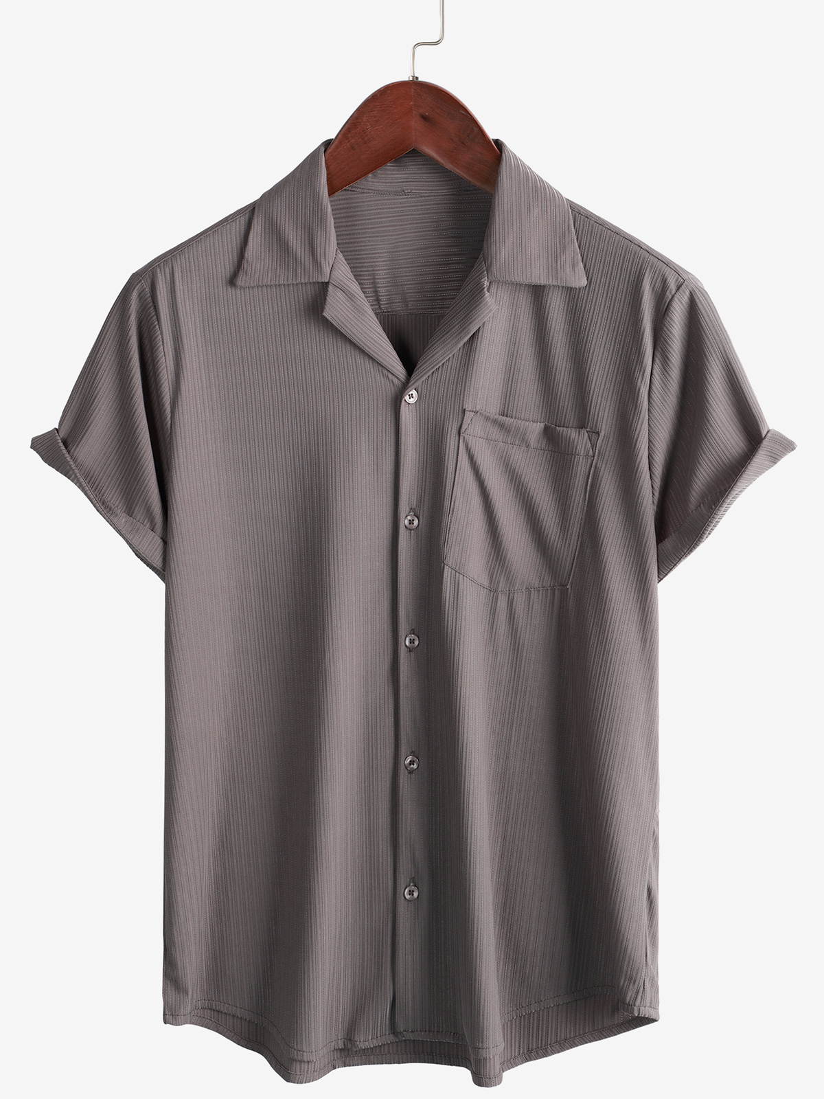 Men's Button Up Summer Short Sleeve Pocket Textured Beach Shirt