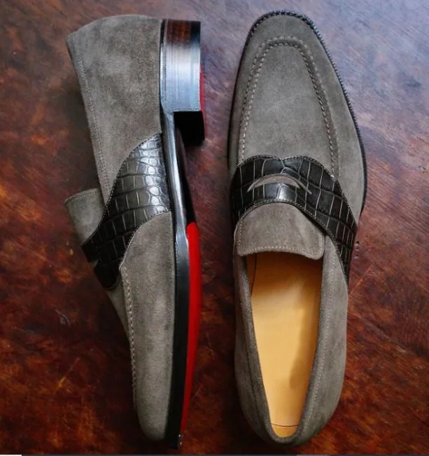 Handmade Two tone Suede moccasins Loafer shoes, Men Gray suede dress shoes
