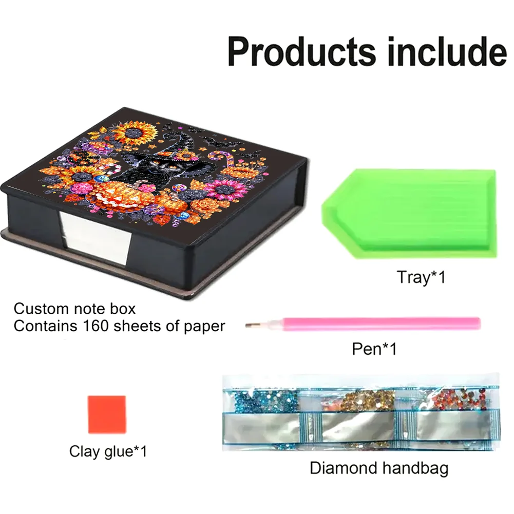 5D DIY PU Diamond Art Note Box with 160 Sheets Paper Mosaic Kit (Halloween)