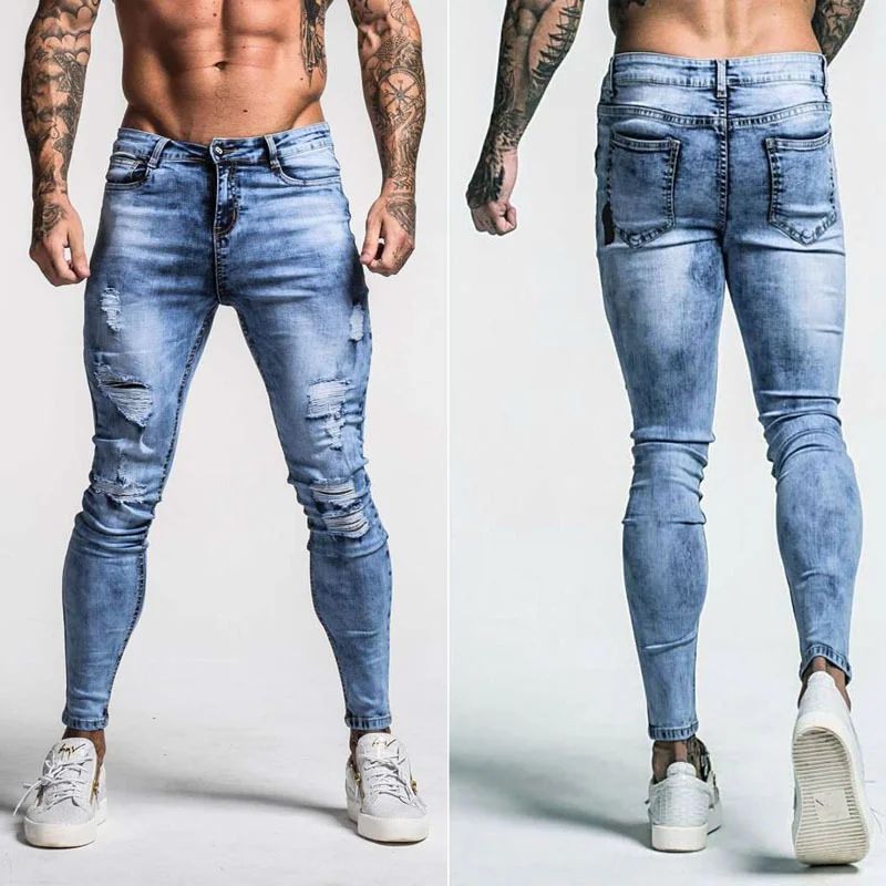 Shredded stretch slim fit stretch fashion skinny jeans