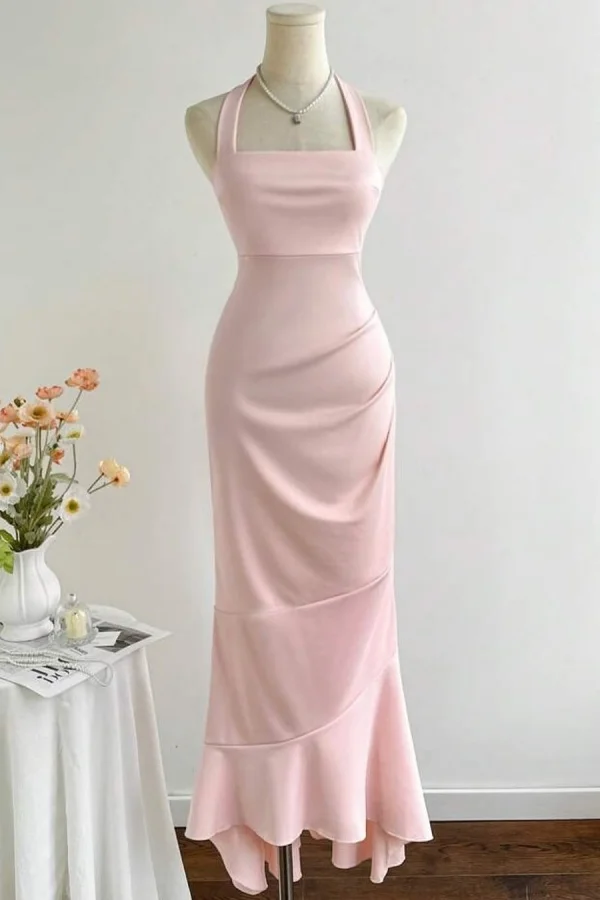 Blushing Pink Halter Lovely Mermaid Prom Dress ZT0756