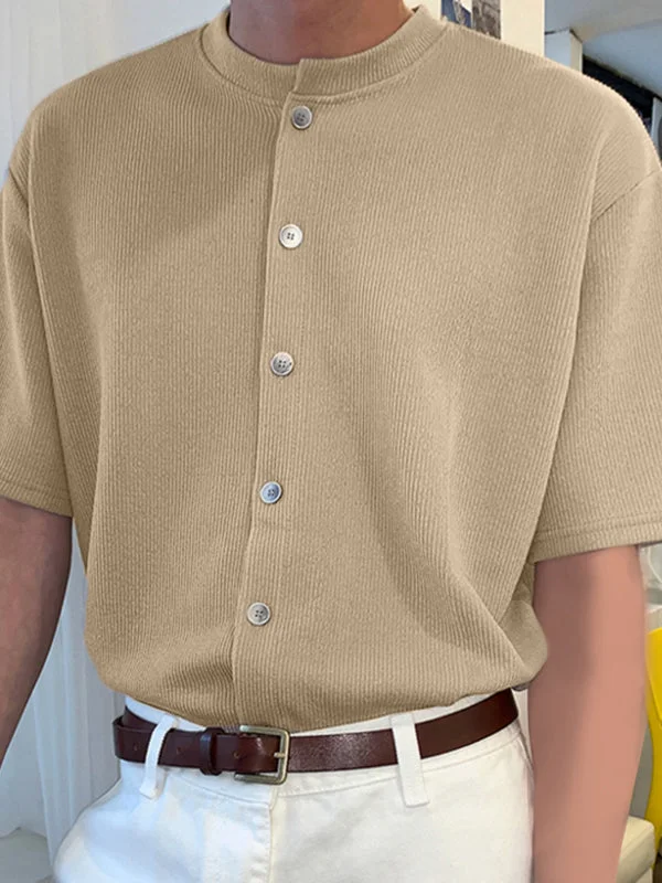 Aonga - Mens Pinstripe Button Short Sleeve ShirtsI