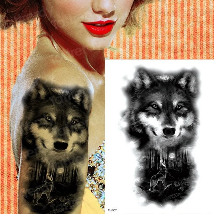 wolf temporary tattoos moon and wolf tattoo arm sleeves for men women body art black big tattoo back chest tatoo waterproof girl