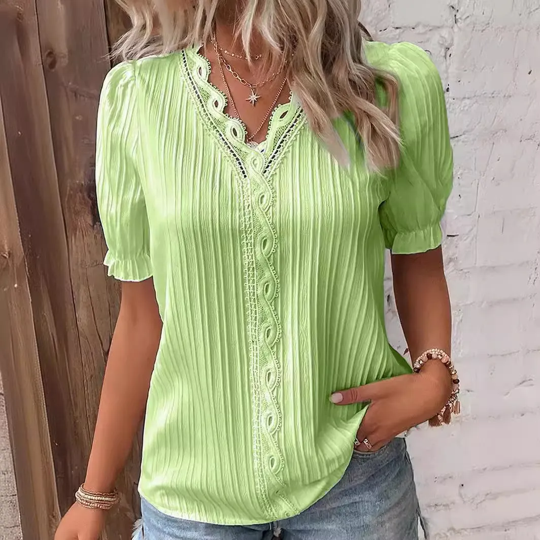 Uveng Uveng Summer New Holiday Fashion Hollow Short-Sleeved Women's Shirt