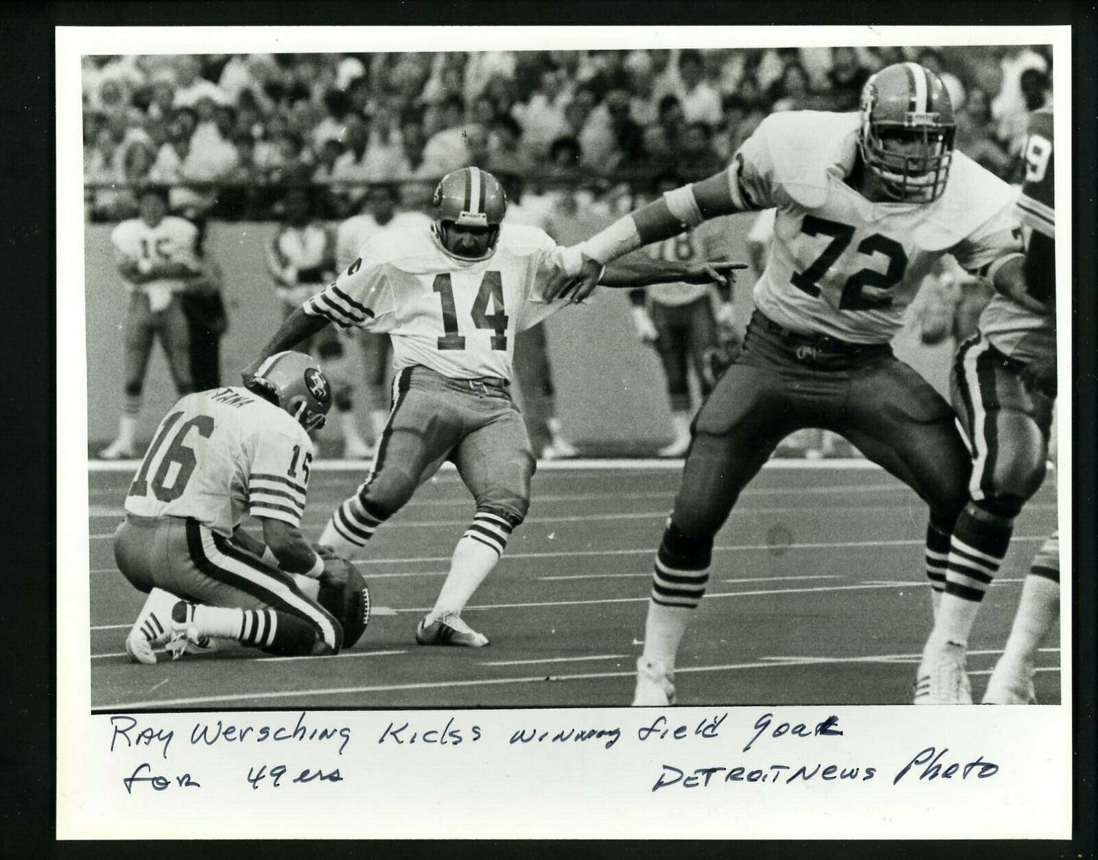 Ray Wersching kicks game winning field goal 1984 Press Photo Poster painting San Francisco 49ers