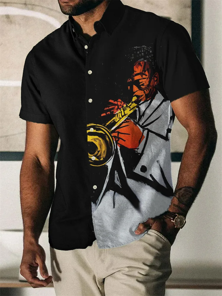 Men's Jazz Lover Musician Contrast Short Sleeve Shirt