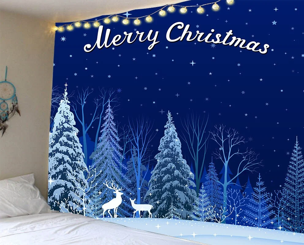 Christmas Tree Fireplace Warm Family Wall Hanging Backdrop Home Room Decoration Gift Tapestry