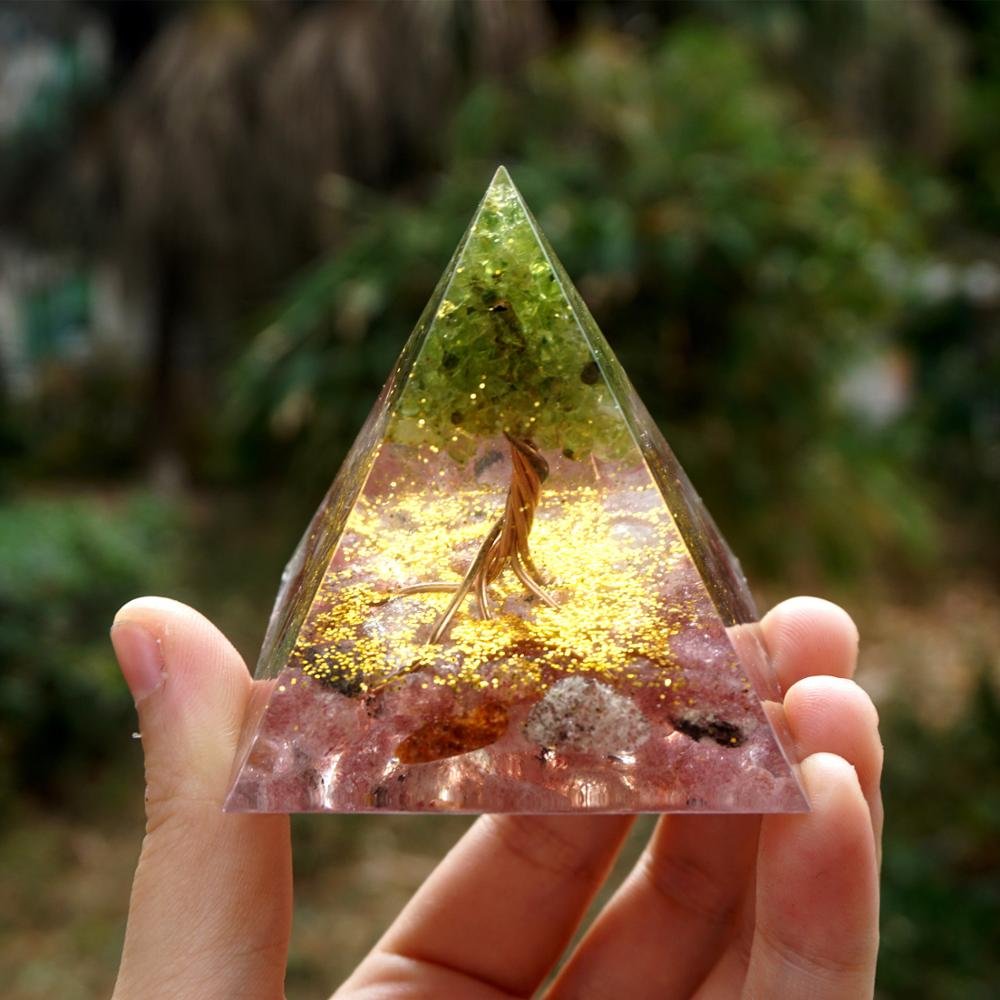 Peridot Strawberry Quartz Tree Of Life Pyramid