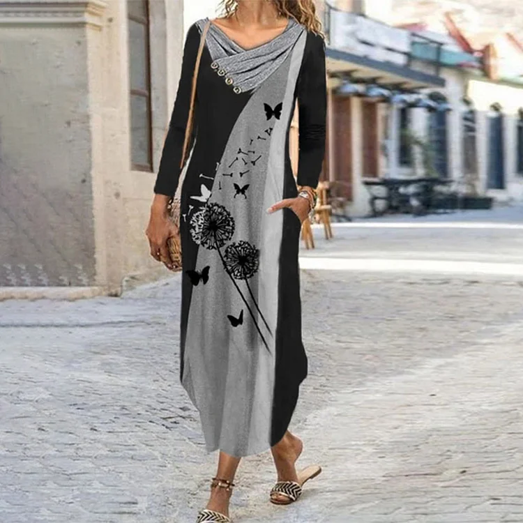 Casual Butterfly Printed Color Block Dress