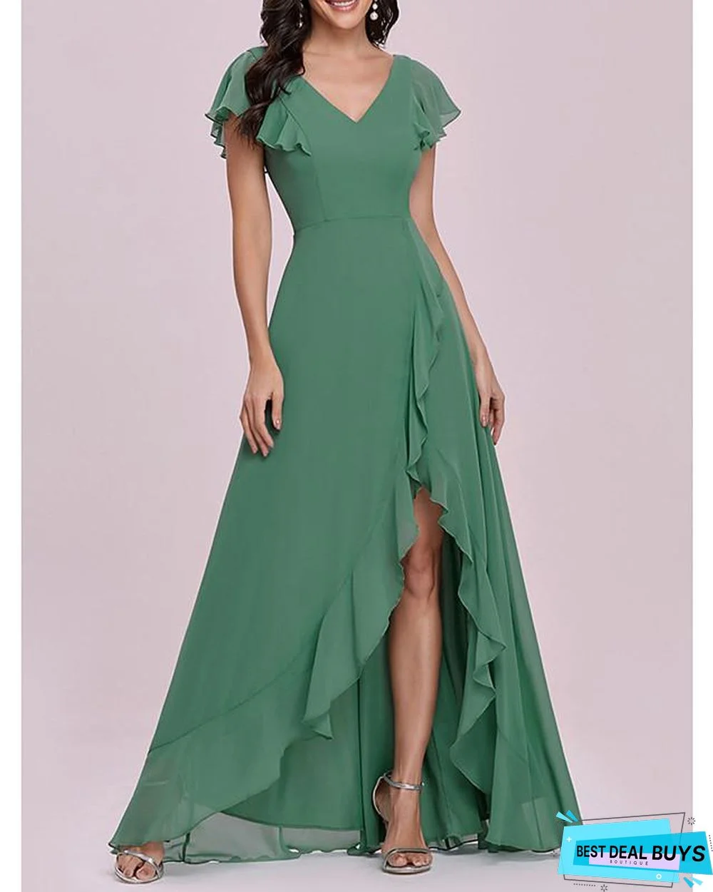 Women's A Line Dress Maxi Long Dress Short Sleeve Solid Color Spring Summer Elegant Vintage Green