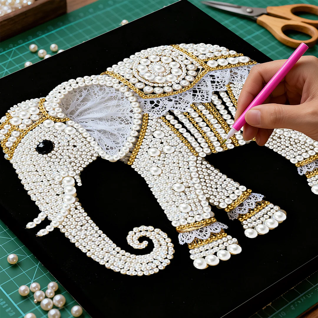 Elephant DIY Pearl Art Diamond Painting Kit for Adult Home Decor 25x25cm With Frame