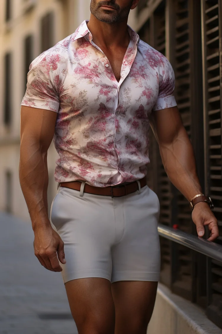 Ciciful Floral Print Slim Fit Casual Pink Shirt