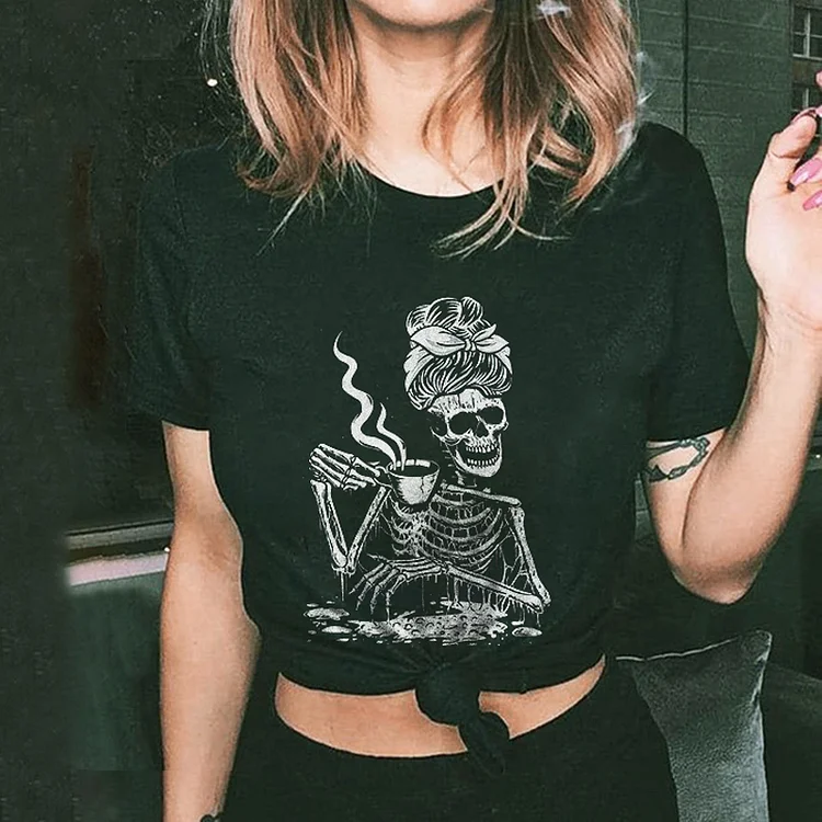 Lady Skull Coffee T-shirt