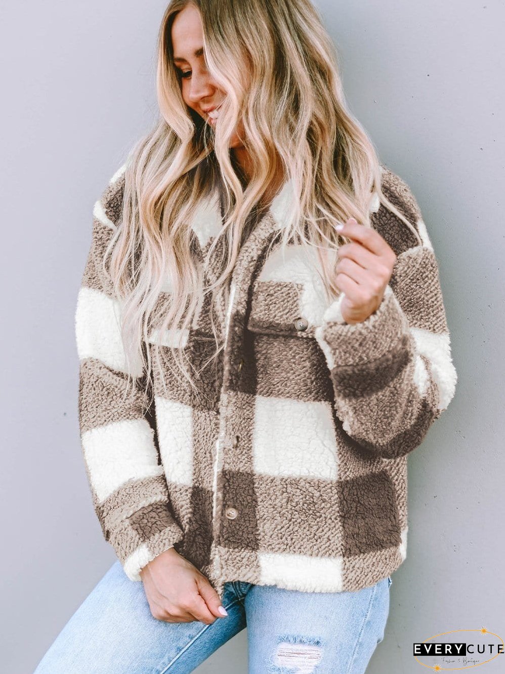Casual Plaid Sherpa Jacket for Fall/Winter