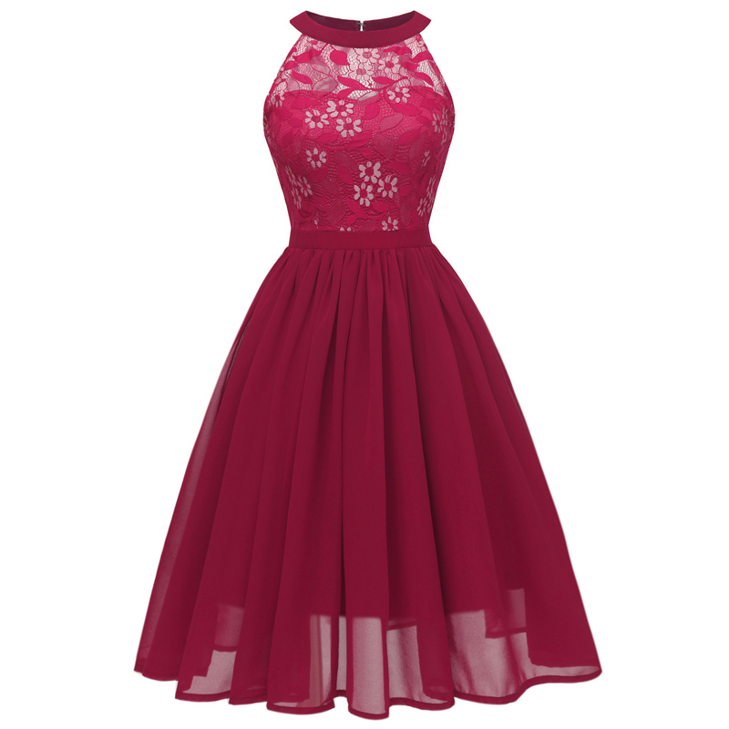 Sexy Fashion Swing Solid Color Party Fashion Lace Halter Vintage Dress