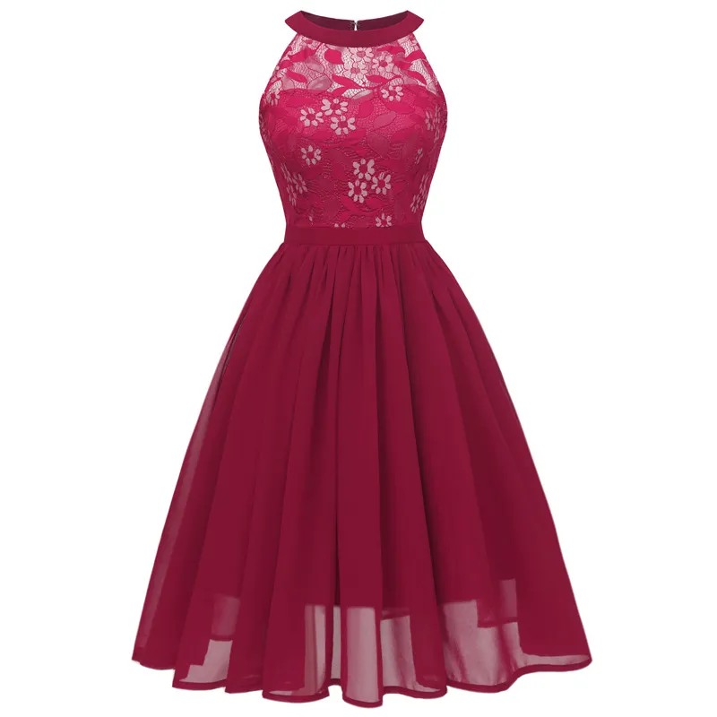 Sexy Fashion Swing Solid Color Party Fashion Lace Halter Vintage Dress