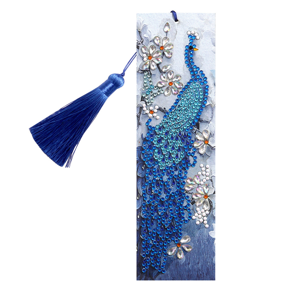 DIY Special Shape Diamond Painting Leather Tassel Peacock Bookmark Art Crafts
