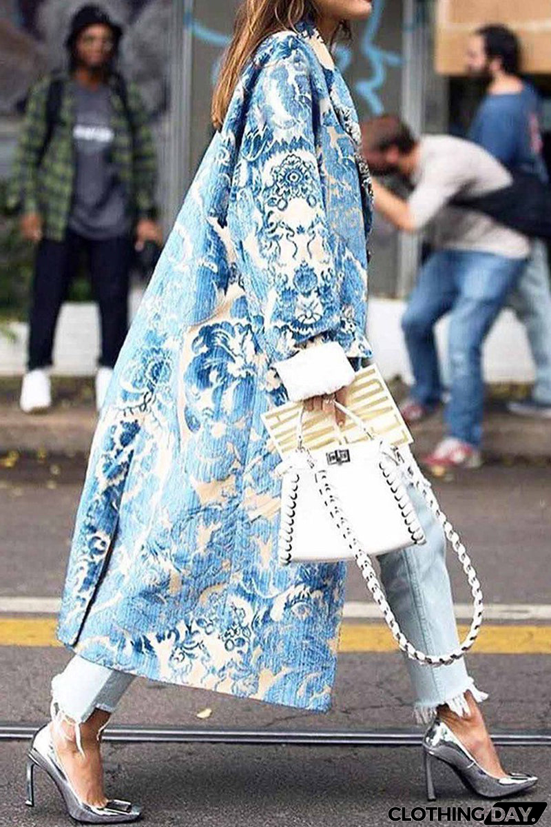 Street Print Patchwork Turndown Collar Outerwear(9 Colors)