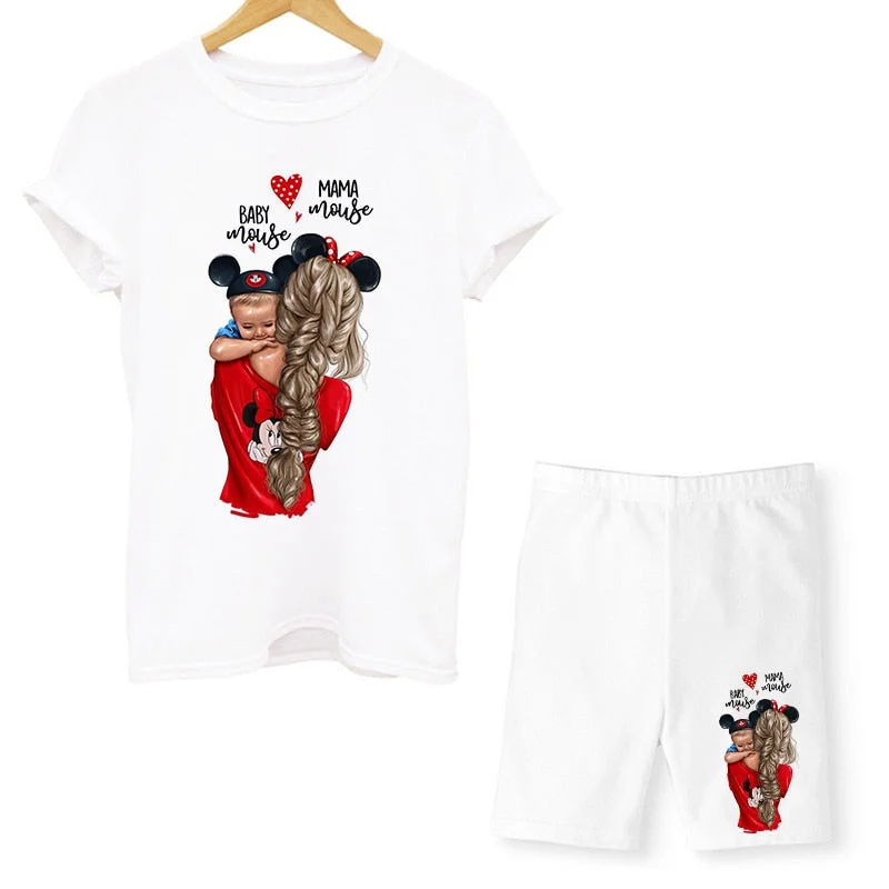 Women Two Piece Set Super Mom Tshirts & Shorts Set Summer Short Sleeve Jogging Biker Shorts Sexy Outfit For Woman Track Suit