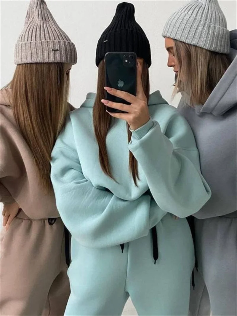 Women's Hoodies Fleece Sweatshirt  Casual Tracksuit Sportswear Two Piece Pants Sets