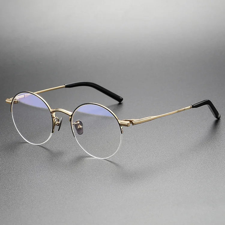 Japanese Brand Pure Titanium Stylish Round Eyeglasses Frames Half-Frames Gold Luxury Brand Glasses Men  Eyewear