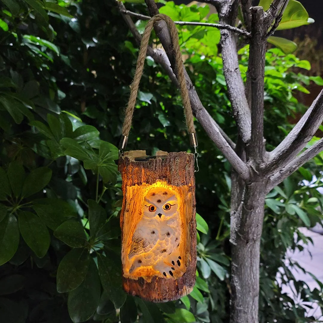 Solar Tree Stump Owl Night Light