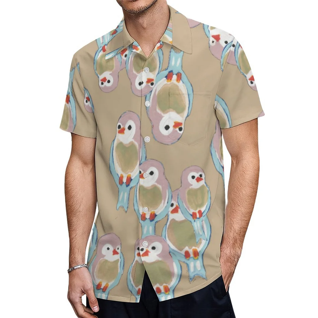 Short Sleeve Pink Blue Cute Bird Hawaiian Shirt Mens Button Down Plus Size Tropical Hawaii Beach Shirts