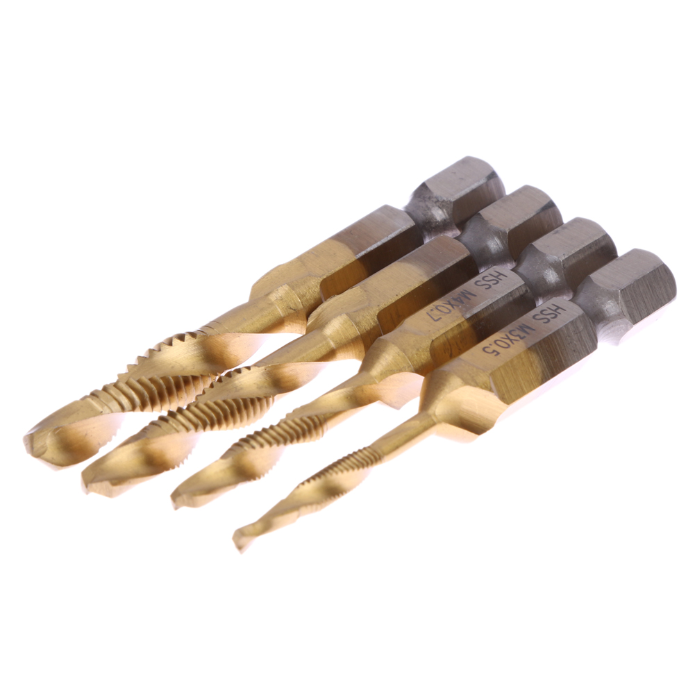 

4pcs/set Spiral Pointed Taps Tapping Thread Forming 1/4 Inch Hex Tap Drill, 501 Original