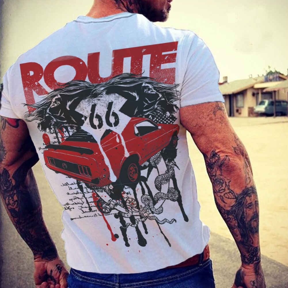 Men's Fashion Route 66 Casual Short Sleeve T-Shirt-Compassnice®