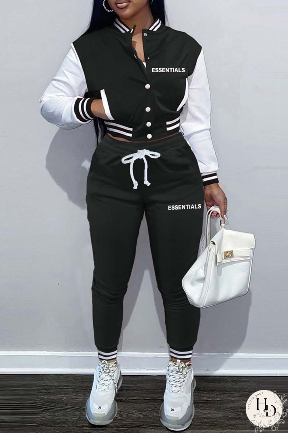 Black Casual Letter Print Patchwork Long Sleeve Two Pieces