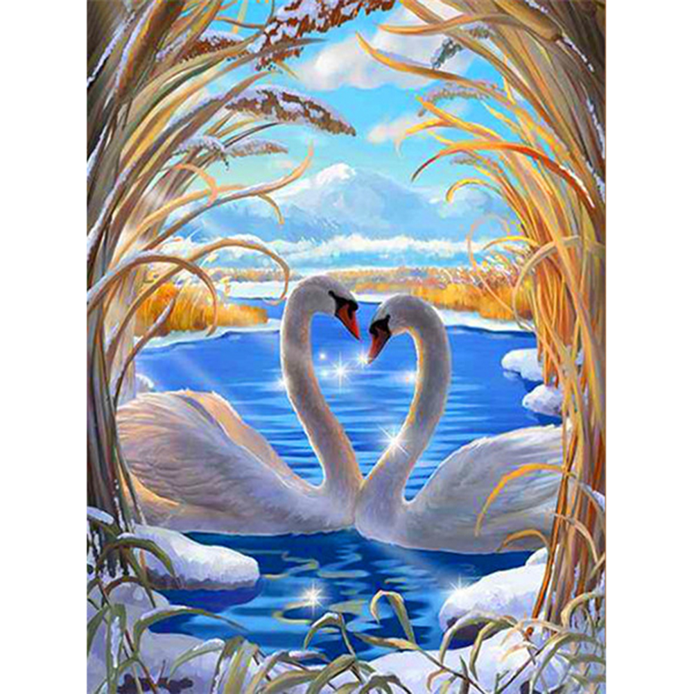 

30*40CM - Round Drill Diamond Painting - White Swan, 501 Original