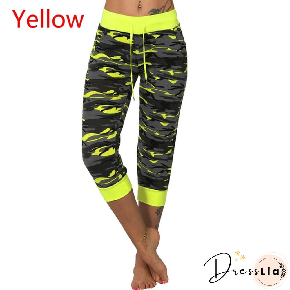 Womens 3/4 Lightweight Jogging Capri Pants Camouflage Sport Fitness Pants Trousers