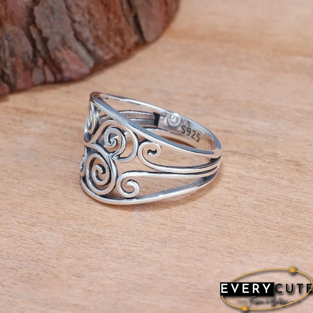 Women Retro Hollow Sterling Silver Jewelry Rings Hollow Fern Pattern Minimalism Anniversary Gift