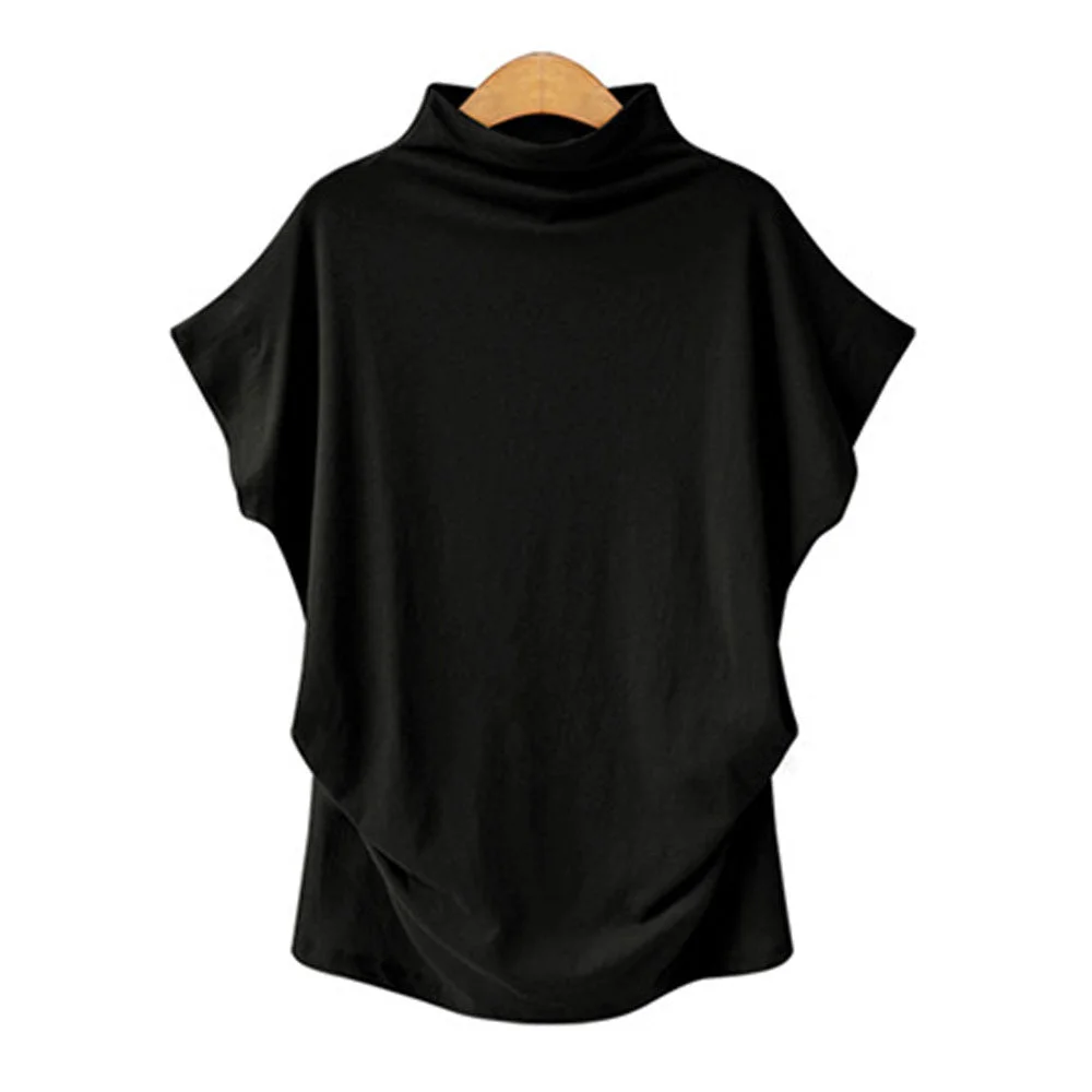 Brownm Commute Large Size Women's Half Turtleneck Batwing Sleeve Solid Color Polyester Top