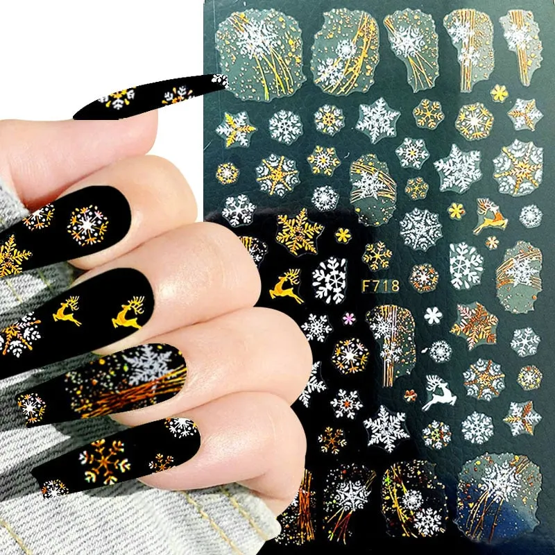 1pc Winter Xmas Nail Sticker 3D Christmas Elk Santa Snowflake Rabbit Cartoon Animal Slider Design Polish Deco Nail Accessories-Nail Inspo
