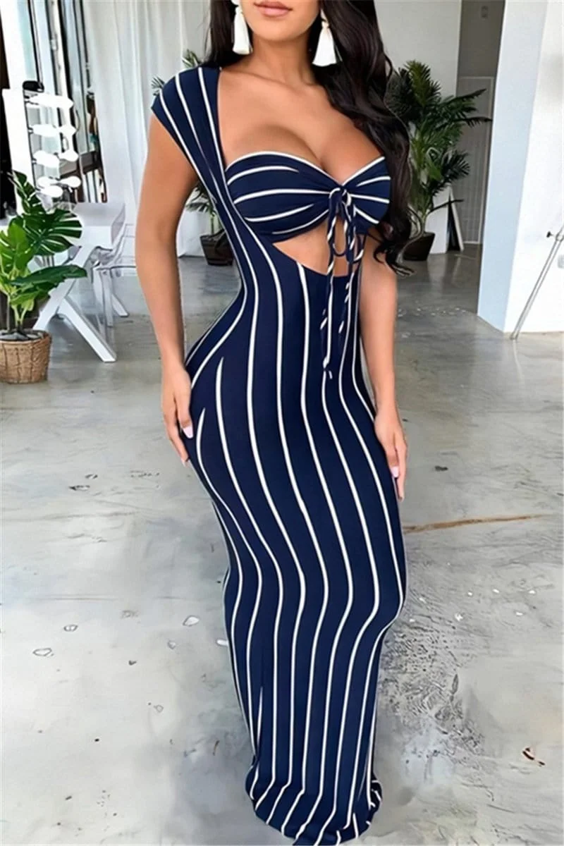 Fashion Striped Print Maxi Dress